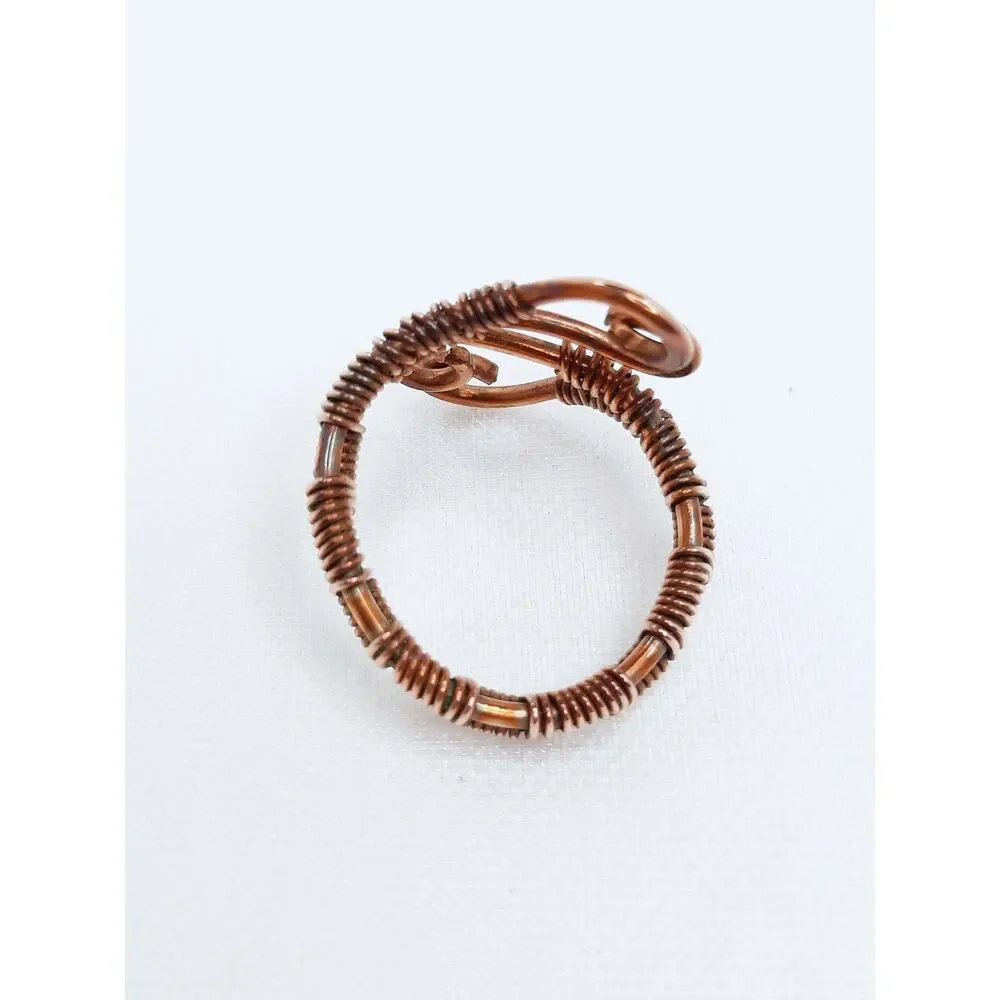Artisan Made Double Heart Ring Copper Wire Wrapped Weaving Unisex Adjustable